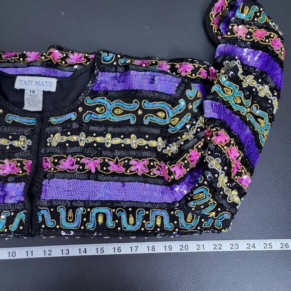 VTG Tait Mate Womens 100% Silk Sequin Jacket Size 18 Purple Delicate Festival - Picture 6 of 7